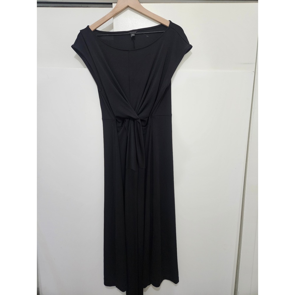 Ann Taylor Black Stretch Jersey Twist Waist Cap Sleeve Slit Midi Dress 16